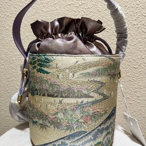 Elegant Floral Bucket Bag, Nishijin Brocade Handmade